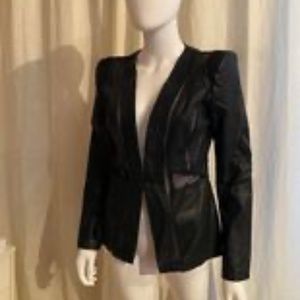 Faux leather blazer with net details
